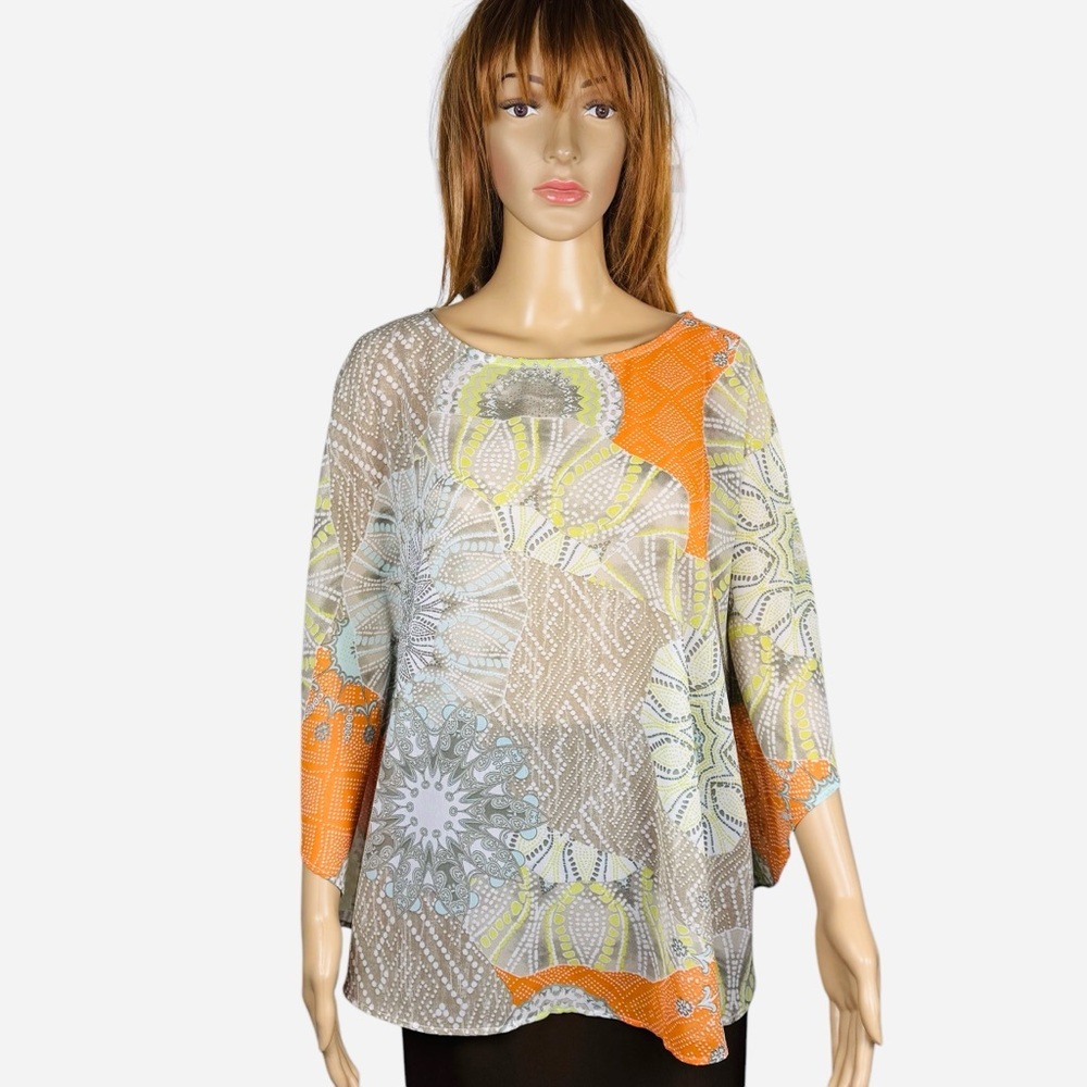 New Chico's Floral Multi-Print Chiffon Poncho Blouse Size S/M